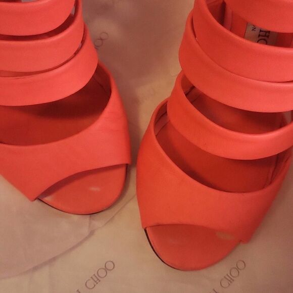 Jimmy Choo Neon Flame Nappa Caged Leather Sandals Heels Size 36.5 US 6.5 - Picture 11 of 16